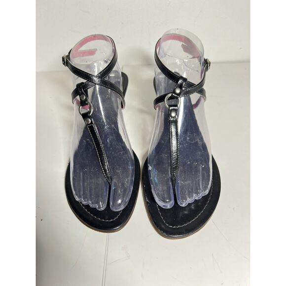 J Crew EUC Black Leather Thong Ankle Wrap Adjustable Kitten Heel Sandal 8.5 - Picture 3 of 6